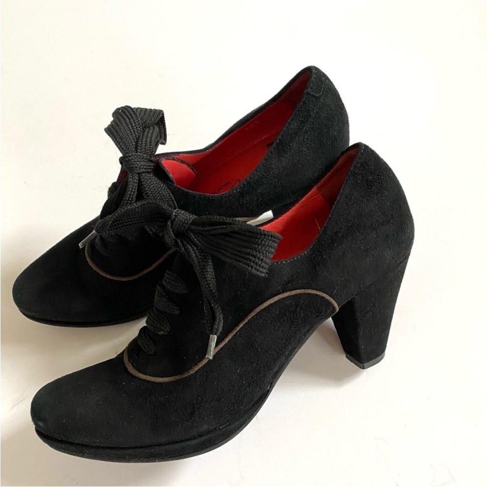 Pas de Rouge Shoes Women's Black Suede Lace Up Heels Shoes Size 6